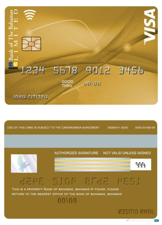 Download Bahamas Bank of Bahamas VISA Gold Card with BOB My Rewards Photoshop template